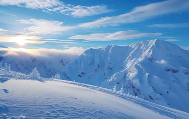 Amazing Snowy landscape in the middle of the Alps. Winter in Vogel, ski center in , Europe.