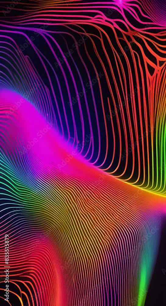 Poster rainbow waves psychedelic rainbow lines video slow wave motion of bright planes made of lines on bla
