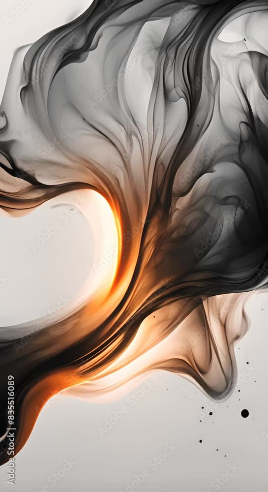 Poster white ink flowing transition on black background white smoke paint animation abstract background spl