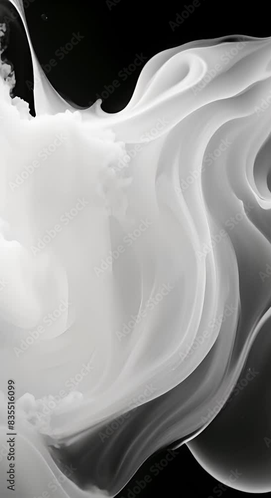 Poster white ink flowing transition on black background white smoke paint animation abstract background spl