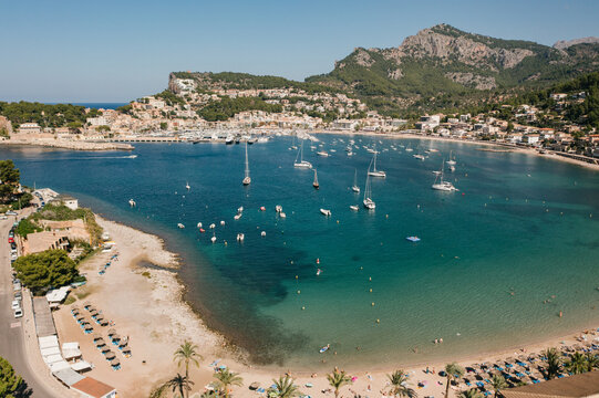 Aerial drone photography of Mallorca shoreline. Vacation destination. 