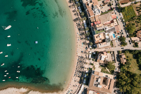 Aerial drone photography of Mallorca shoreline. Vacation destination. 