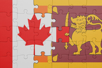 puzzle with the colourful national flag of sri lanka and flag of canada.