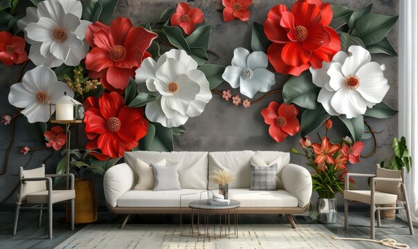 Fototapeta 3D wallpaper for home interior classic decorations background Flowers Classic, illustration