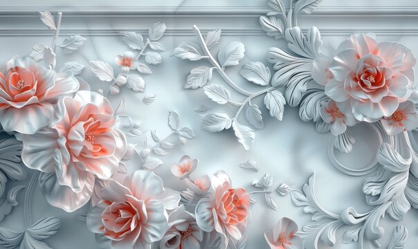 Fototapeta 3D wallpaper for home interior classic decorations background Flowers Classic, illustration