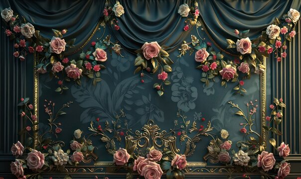 Fototapeta 3D wallpaper for home interior classic decorations background Flowers Classic, illustration