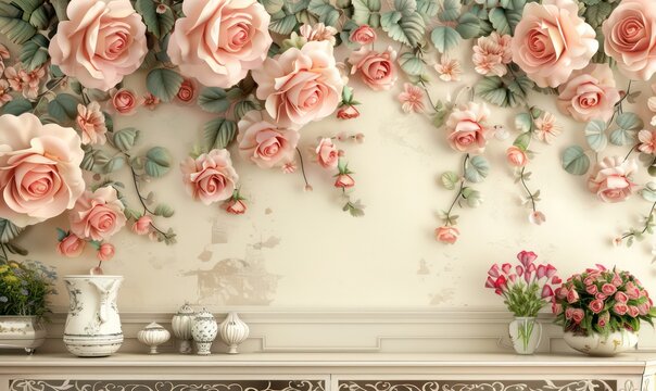 Fototapeta 3D wallpaper for home interior classic decorations background Flowers Classic, illustration