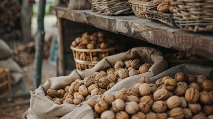 Nuts harvested from walnut trees