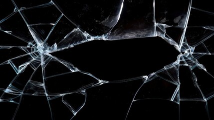 shattered broken glass shards pieces on black background, for overlay and screen layer modes