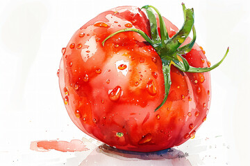 watercolor of tomato on isolated white background