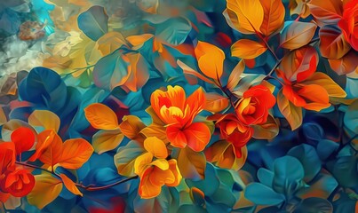 Prints, wallpapers, posters, cards, murals, rugs, hangings. Abstract oil painting art. Flowers, leaves