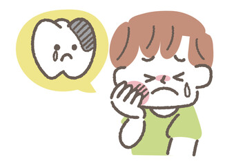 虫歯で歯が痛い男の子のイラスト