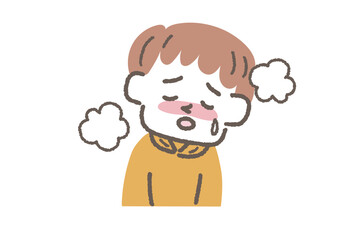 熱が出ている男の子のイラスト