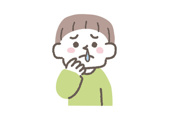 鼻水がとまらない男の子のイラスト