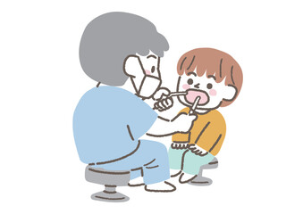 歯医者の検診を受ける男の子のイラスト