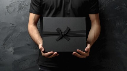 Man holding black box with bow
