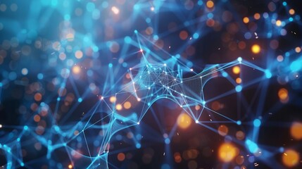 Abstract tech background with interconnected cyber cells and artificial neural connections, AI.