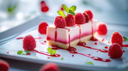 Elegant dessert with raspberries, emphasizing their luxurious and indulgent nature
