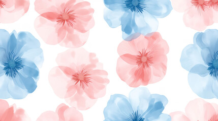 Cute pink and blue flowers on a white background
