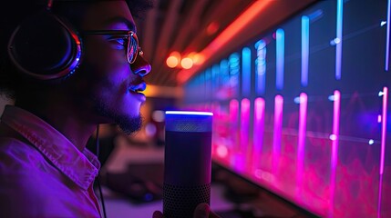 person using a smart speaker to interact with virtual assistants