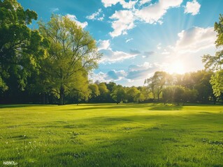 Obraz premium Sunlight filtering through park trees