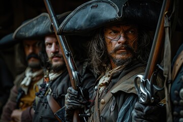 Fototapeta premium Elegant musketeer in historical attire, portraying bravery and chivalry in an enchanting renaissance setting, a symbol of classic heroism and adventure