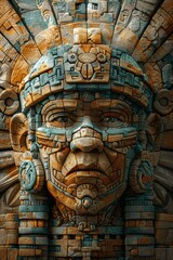 Obraz premium temple goddess, symmetrical mayan style stone sculpture