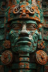 Fototapeta premium temple goddess, symmetrical mayan style stone sculpture