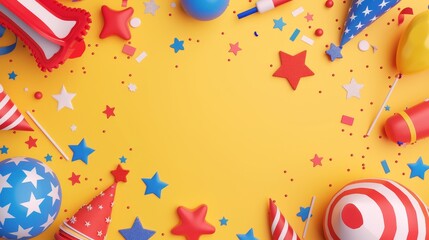 Fototapeta premium Independence Day banner with festive elements and empty space for copy
