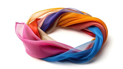 A colorful scarf is wrapped around a person's head