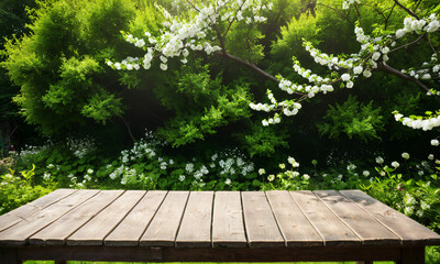 Outdoor Decor Inspiration, Wooden Platform Overlooking Blooming Garden, Nature, Tranquility, Outdoor Spaces