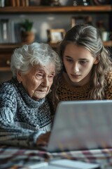 Older Woman and Young Girl with Laptop