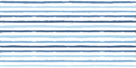 Stripes pattern, watercolor paintbrush lines, summer blue striped seamless vector background, navy brush grunge stripes.