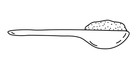 Wooden spoon full with sugar or salt, doodle style flat vector outline for coloring book