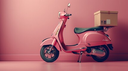 A pink delivery scooter with cardboard boxes, showcasing the concept of urban delivery and logistics