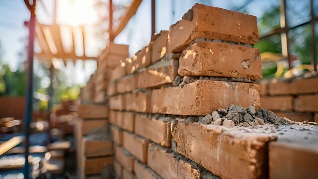 The exterior walls being built up with a bricklaying technique layer by layer.