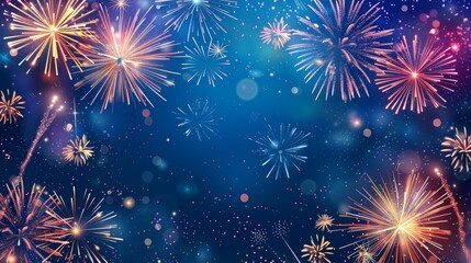 Fototapeta premium Patriotic banner with fireworks and empty space for copy