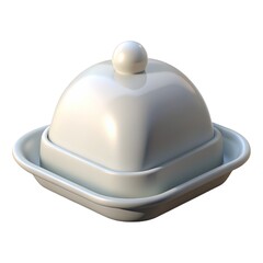 Smooth white ceramic dishware with elegant design Ceramic butter.  Modern kitchen accessory for culinary decoration.  Shiny surface enhances 3d render Ceramic butter isolated on white background