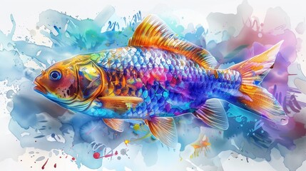 Fototapeta premium water color exotic surreal fish with vibrant detailed scales isolated on white background
