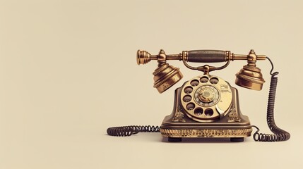 Vintage rotary phone with a black receiver and brass accents on a white background.