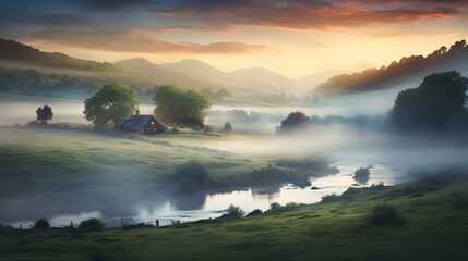 Obraz premium Sunrise at the cottage. 