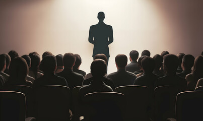 Public speaker talking in front of audience, Successful businessman holds business conference for the press, Speaker at Business Conference and Presentation