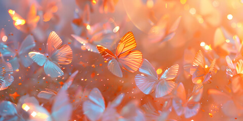 beautiful butterfly flying in pink bokeh lights, abstract aesthetic colorful sunlight flares, beautiful wallpaper, background with light refraction and reflection 