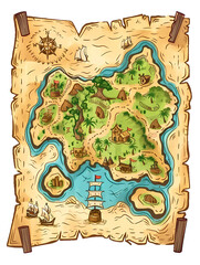Cartoon pirate map clipart