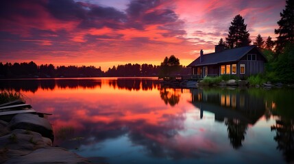 Obraz premium Sunrise at the cottage. 