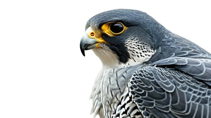 Fototapeta premium A detailed shot of a bird of prey's face and feathers, with sharp talons and piercing eyes