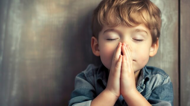 A young boy covering his face with his hands, possibly embarrassed or shy