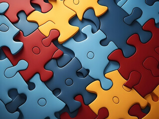 Fototapeta premium Business puzzle, Colorful 3D Business Puzzle, Business people joining puzzle together, teamwork and unity in business concept