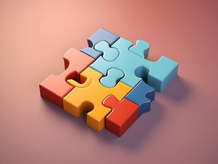 Business puzzle, Colorful 3D Business Puzzle, Business people joining puzzle together, teamwork and unity in business concept