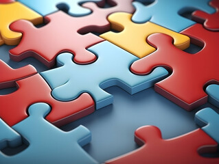 Fototapeta premium Business puzzle, Colorful 3D Business Puzzle, Business people joining puzzle together, teamwork and unity in business concept